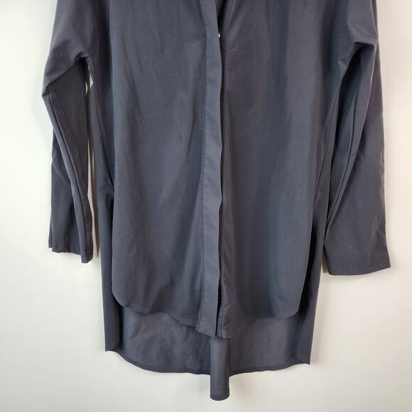 Aday Something Borrowed Tunic Shirt Black Mandarin Collar Snap Top SMALL - Picture 4 of 6